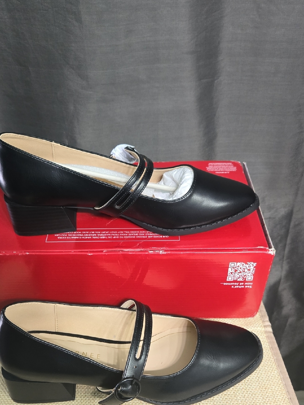 Black Double-Strap Mary Jane Block Heels - Picture 1 of 10